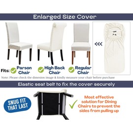 SPRINGRICO 6 Pack Dining Room Chair Covers with seat Belt, Stretch Parsons Chair Slipcover Washable Kitchen Dining Chair Cover Removable Seat Protector Set of 6, S2- Ivory