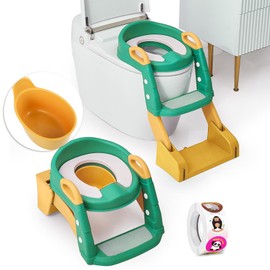 3 in 1 Toddler Potty Training Seat Chair with Ladder and Basin for Boys and Girls, Adjustable Kids Potty Training Seat for Toilet with Anti-Slip Wide Steps and Safety Handles (Green)