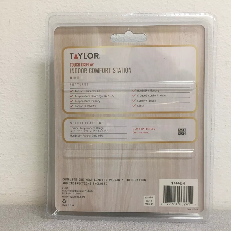 Taylor 1744BK Digital Thermometer Plastic Black 4.75" Indoor Comfort Station