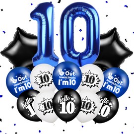 Happy 10th Birthday Balloons Decorations Out Single Digits I'm 10 Balloons Number 10 Foil Star Balloons Black Blue White Hello 10 Birthday Latex Balloons for Boys 10 Years Old Bday Party Supplies
