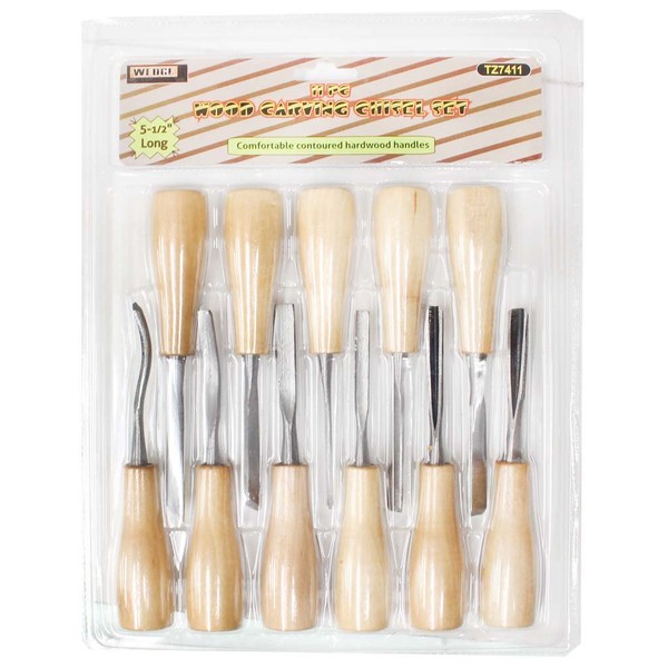 WEDGE 11 Piece Fine Carving Tools Set | Compact 5.5" (14 cm) Length| 2.5" (6.4 cm) CR-V Steel Blades | Ergonomic Wooden Handles | Great For Sculpting, Carving, Shaping Wood & Wax