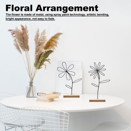 Neikafan Set of 2 Decorative Stands Flower Metal on Wooden Base 24 cm Metal Flowers Decoration Black Decoration for Table Decoration Spring Home Decoration Living Room Modern Standing Flowers