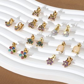 NEWITIN 16 Pairs Clip On Earrings for Women Cute Earring Crystal Pearl Stud Charming Fashion Earring Non Piercing Clip on Stud Earrings for Women