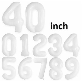 40 Inch Number Balloons Giant Number Aluminium Foil Helium Balloons for Birthday Party Celebration Decoration New Year Baby Shower Anniversary (White, 0)