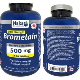 Naka Platinum Bromelain, Extra Strength 500mg, Delayed Release, Digestive Enzyme for Men & Women from Pineapple, Made in Canada (120+30 FREE vcaps)