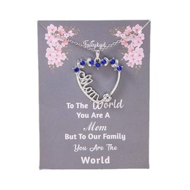 Gift for Mom from Daughter Son Heart Necklaces for Mom Mothers Christmas Birthday Gifts for Mommy Mama Blue Rhinestone Necklace