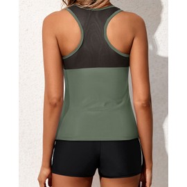 Yonique Tankini Swimsuits for Women with Shorts Athletic Two Piece Bathing Suits Racerback Tank Tops Swimwear Army Green L