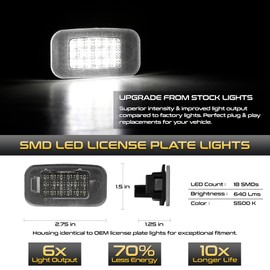 VIPMOTOZ Full LED License Plate Light Compatible With 2017-2022 Lexus IS300 IS350 RC300 RC350 GS300 GS350 LS500h Chrome Housing Clear Lens Direct Replacement Left & Right Side Pair Set