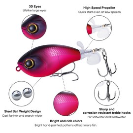 Suiggozee Topwater Fishing Lures with BKK Hooks – Floating High-Speed Propeller Spinner Bait for Bass, Trout, and Pike in Freshwater & Saltwater – Great Fishing Gift for Men (A3-3PCS,2.5in,0.4oz)