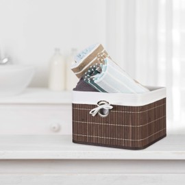 Relaxdays Bamboo Storage Basket H x W x D: Approx. 20 x 31 x 31cm Shelf Basket with Removable Fabric Cover, Decorative Storage Box with Handle, Foldable Storage Space, 31 x 31 x 20 cm