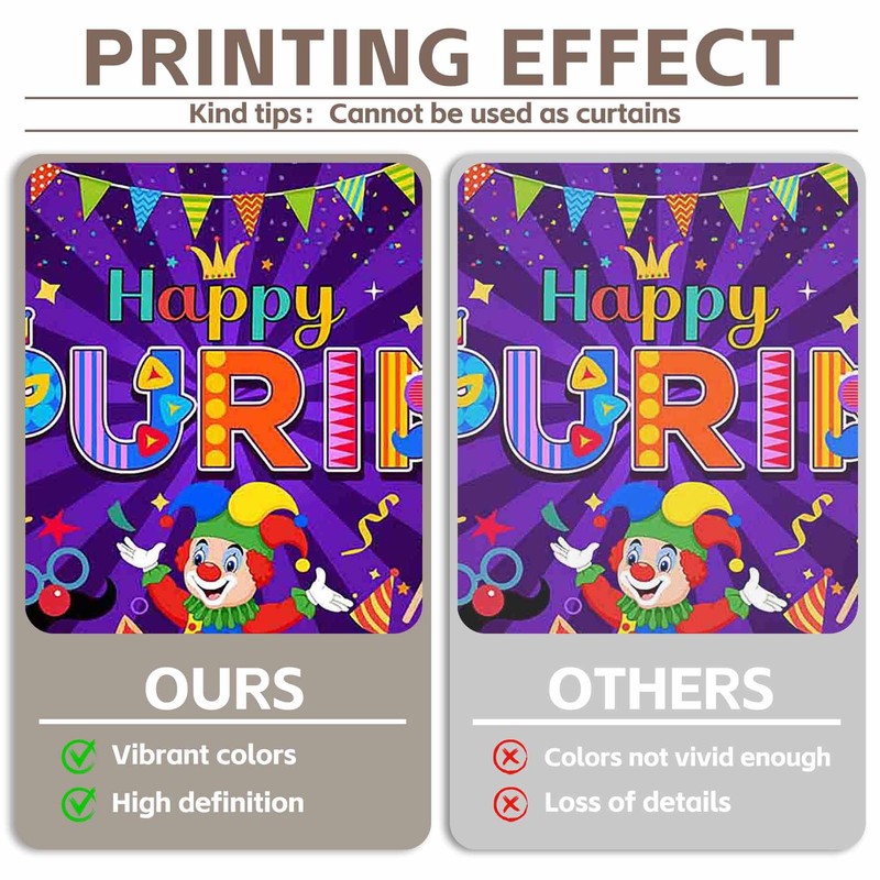 ZTHMOE Fabric 72x43inch Happy Purim Backdrop Jewish Banner