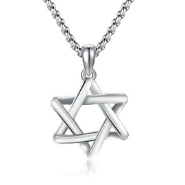 DOTBJ Jewish Star Necklace for Men Women, White Gold Plated 925 Sterling Silver Star of David Pendant with Stainless Steel Chain 22"+2"