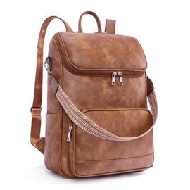 Lexiyat Leather Laptop Backpack for Women, 15.6" Work Travel College Bag, Teacher Nurse Convertible Backpack Purse Brown