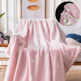 jinchan Unicorn Glow in The Dark Blanket, Unicorn Blanket Birthday Gifts for Girls Kids 3 4 5 6 7 8 9 10 Year Old, Fleece Throw Blanket for Couch and Bed Decorative Unicorn Throw Blanket Pink 50"x60"