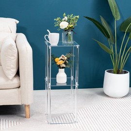 HMYHUM Acrylic Drink Table for Small Spaces, 10" Square, Clear Small Side Table/End Table for Living Room, Sofa, Easy Assembly, Modern, 26" H