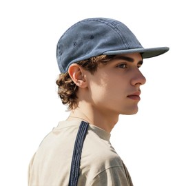 Clakllie Embroidered Flat Brim Hats Snapback 5 Panel Hats Baseball Fitted Caps Short Brim Trucker Cap Hip Hop Hat,HNZD1-Dark Blue