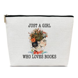 Ythuil Books Lover Makeup Bag, Just A Girl Who Loves Books, Cosmetic Bag for Purse, Reading Gifts for Women, Besties, Daughter, Best Friends, Readers
