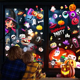 133 Piezas Pegatinas Calcomanías para Ventana de Halloween, 9 Hojas Decoración Halloween Adhesivos para Ventanas, 3D Calcomanías de Ventanas de Doble Cara para Decoración del Hogar, Fiesta, Tienda
