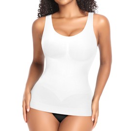 YARRCO Shape Undershirt Women's Shaping Tank Top Tummy Control Shapewear Sports Tank Top Figure Shaping Tank Top Body Shaper Shirt Seamless Camisole Shaping Shirt, White-wide straps