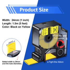 NineLeaf 10 Pack Compatible Labels Tape Replacement for Dymo 1805444 1 inch Black on Yellow Heat Shrink Tube Labels 24mm x 1.5m for Wires and Cables Use in Rhino 6000 6500 Label Maker
