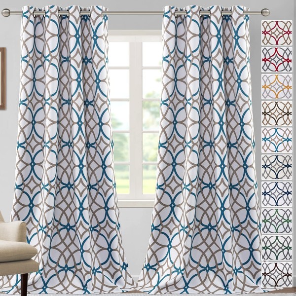 H.VERSAILTEX Blackout Curtains Printed Design 108 Inch Length 2 Panels Set Thermal Insulated Curtains for Bedroom Living Room Geometric Modern Grommet Window Drapes - Teal and Taupe