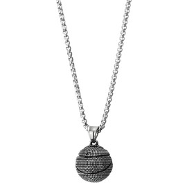 COOLSTEELANDBEYOND Stainless Steel Vintage Dotted Basketball Pendant Necklace Men Women 75 cm Steel Wheat Chain, Stainless steel, metal, steel, Non-applicable