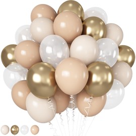 HILAVO HILAVO Sand White Gold Balloons 12 Inch White Beige Boho Latex Balloons with Metallic Chrome Gold Nude Neutral Cream Helium Balloon for Baby Shower Bride Wedding Birthday Anniversary Party Decorations