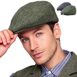 LADYBRO 2 Pack Newsboy Hats for Men Wool Scally Cap Mens Flat Cabbie Ivy Tweed S/M/L/XL(1-4)