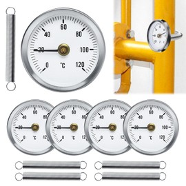 Heating Pipe Feed Thermometer, Pack of 5, Bimetal Thermometer, Temperature Display with Clip-On Spring, Industrial Pipe Thermometer, Pointer Thermometer 0-120°C 63 mm Tube Thermometer