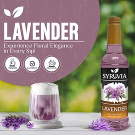 Syruvia Lavender Syrup – Lavender Coffee Syrup Flavor, 25.4 fl oz, Kosher, Gluten Free, Perfect for Coffee, Drinks, Soda, Desserts, and More, With Syrup Pump
