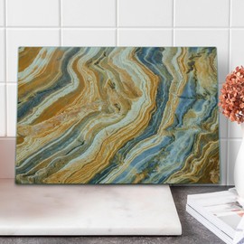 Lunarable Marble Print Cutting Board, Colorful Rock Quartz Surface Background Formation Abstract Picture, Decorative Tempered Glass Cutting and Serving Board, Large Size, Slate Blue Apricot