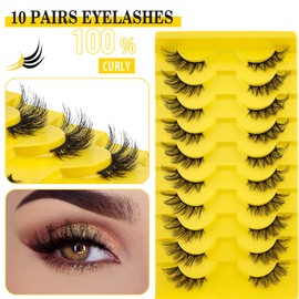 False Eyelashes Natural Half Lashes, 6D Cat Eyelashes Dramatic Fluffy 3/4 Eye Lashes Short Wispy 10 Pairs Mink Lashes (ZL35)