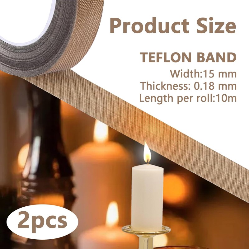 Wjelet 2 Rollen Teflonband Selbstklebend 15mmx10m x0.18mm(T),Hitzebeständiges Klebeband,PTFE Glasgewebeband Hochtemperaturband