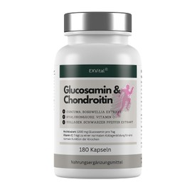 Glucosamine Chondroitin High Dose - 1200 mg per Day - with Curcuma, Frankincense, Hyaluronic Acid, Vitamin C, Collagen & Piperine - 180 Capsules, Laboratory Tested