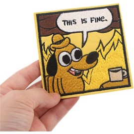 ulricar Cartoon Dog This is Fine Patch Iron On Patches for Clothing, Embroidered Sew On Super Cute Cartoon Anime Patches for Kids Jackets, Shirts, Backpacks