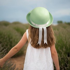 YeeHeen Fedora Cloche Hat Bucket Hats Ribbon Bow Bowler Hat for Girls Green + White Ribbon