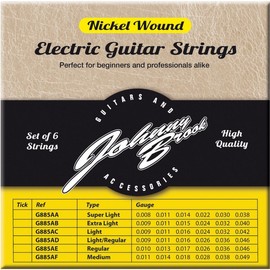 Johnny Brook Set of 6 Nickel Wound Electric Guitar Strings (Super Light Gauge)