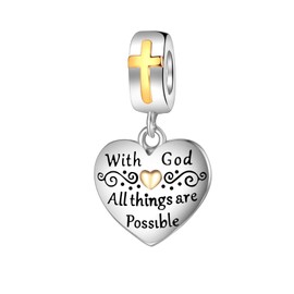 Dazlily Cross Charm Dangle with God All Things are Possible 925 Sterling Silver Charm Jewelry Women