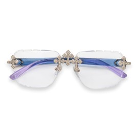 Iced-Out Triple Cross Sunglasses — Frameless Diamond-Cut Luxury Shades for Men & Women | Hip-Hop Fashion Eyewear, UV400 Protection - Clear Gold Finish