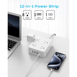 European Travel Plug Adapter, Olcorife Power Strip with EU UK US Plug Adapter, 8 Outlets 4 USB Ports with 5ft Extension Cord, International Power Adapter for US to Europe UK