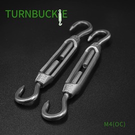 Jamiikury 3PCS M4 Hook & Hook Turnbuckle 304 Stainless Steel Turnbuckle Wire Rope Tension Heavy Duty Turnbuckles for Cable Railing Wire Rope Hardware Kit (M4, Hook & Hook)