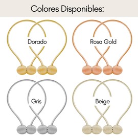 Lazos de Cortinas Magnéticos 6 Piezas - Abrazaderas Modernas Alzapaños Elagantes con Iman Cintas Decorativos para Cortinas Ventanas Universales Ajustables Colores Metalicos Brillantes (Dorado)