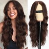 Nnzes Long Brown Wavy Wig for Women Middle Part Curly Wigs Natural Looking Chocolate Brown Synthetic Heat Resistant Fiber Women Wigs for Cosplay Daily Use 26Inch