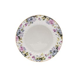 Lynns Paradise Millicent 10.5-Inch Big Plate, Set of 6, Purple; Embossed Swirl, Classic White, Porcelain