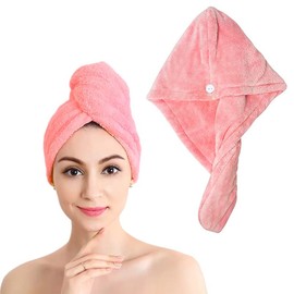 Shakeel Microfiber Hair Towel Wrap | Super Absorbent Hair Turbans for Wet Hair Quick Dry, Hair Wrap Towel with Buttons, Hair Drying Towel Anti-frizz, Pink