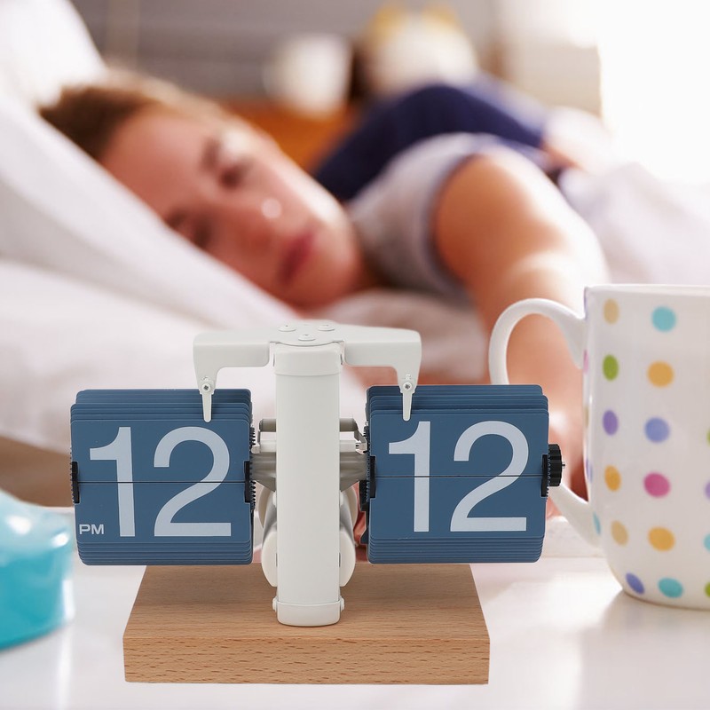 Flip Desk Clock Auto Mechanical Flip 12H AM PM Wood