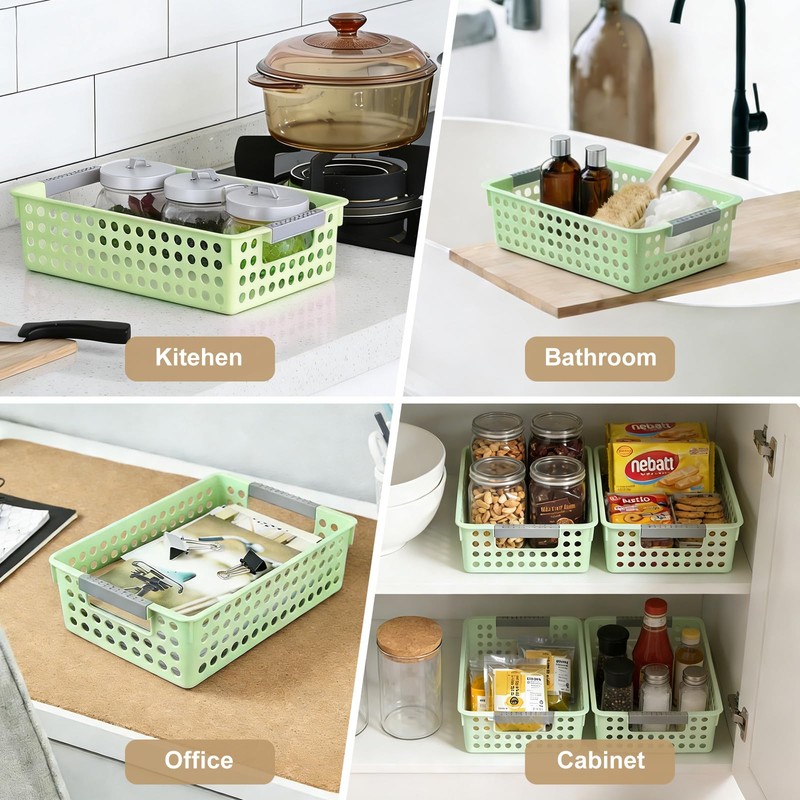4 Pack Small Plastic Storage Baskets for Organizing, Stackable Bins