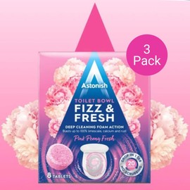 Astonish Foaming Pink Peony Toilet Bowl Cleaner - Deep Cleaning Limescale, Calcium & Rust - No Bottle, Removes Hard Stains - Box of 8 Tablets (3 Pack)