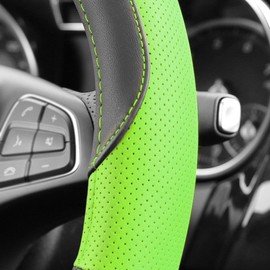 FH Group FH2008 Full Spectrum Leatherette Steering Wheel Cover (Green) – Universal Fit for Cars Trucks & SUVs