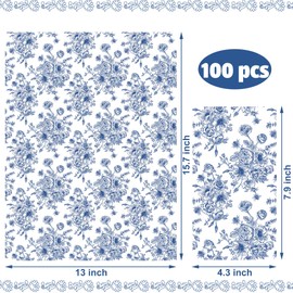 100 Pack Blue Floral Paper Napkins Blue Flower Guest Napkins Disposable 3 Ply Blue Floral Decorative Hand Towels Dinner Napkins for Bridal Shower Baby Shower Wedding Birthday Dinner Party Supplies